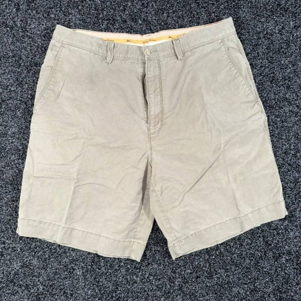 Tommy Bahama Men's Chino Shorts Size 36 Khaki Beige Tencel Cotton Flat Front